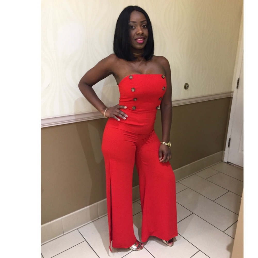 Forever 21 Red Strapless Jumpsuit